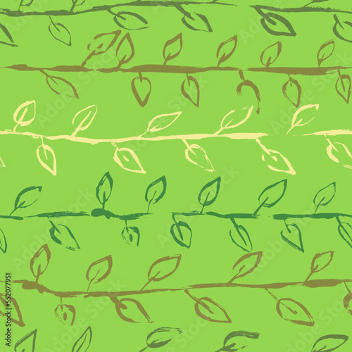 Abstract Hand Drawn Dry Brush Vector Seamless Leaves Pattern