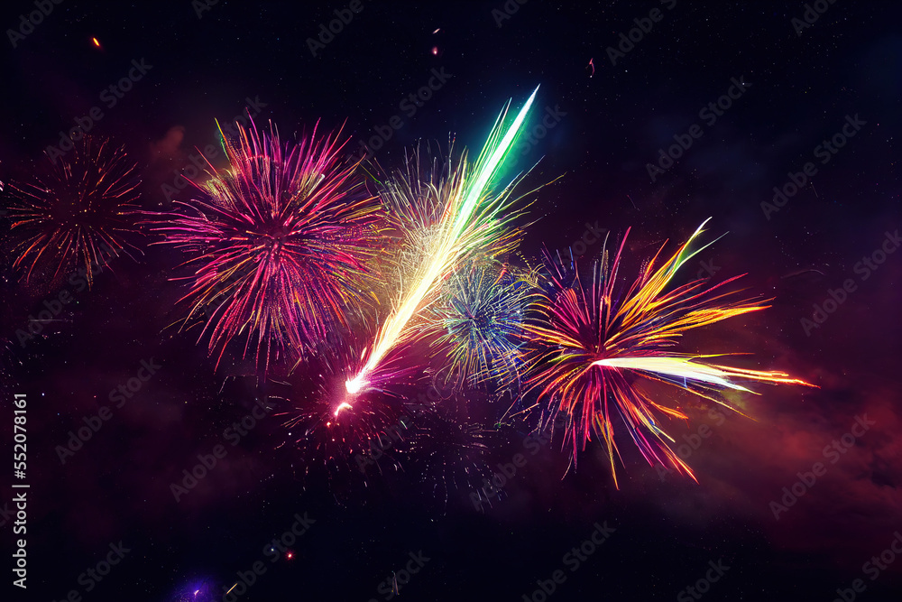 Sparkling color fireworks. AI generated