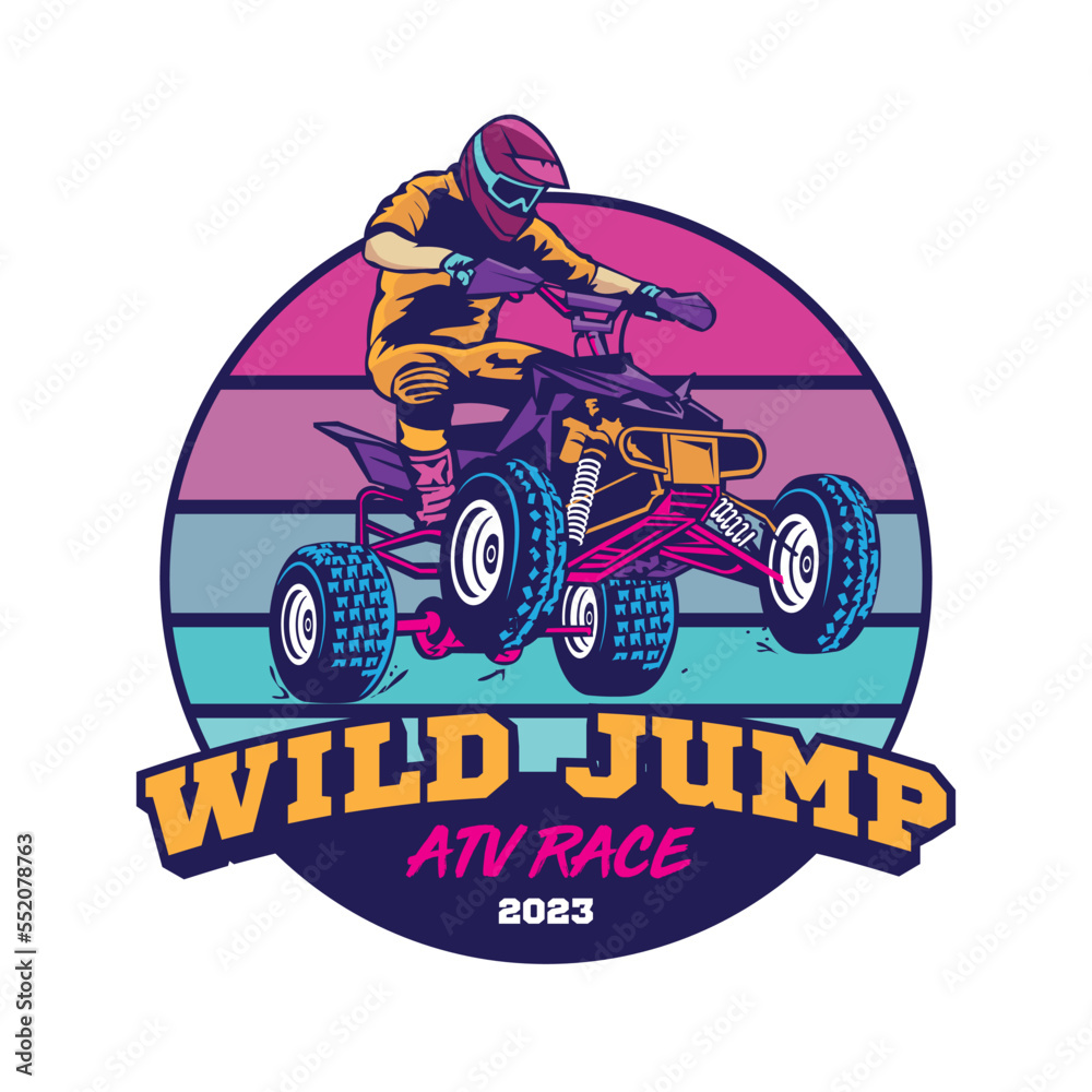 ATV Extreme sport vector illustration in retro pop color, good for t shirt design, shop, rental and championship event logo