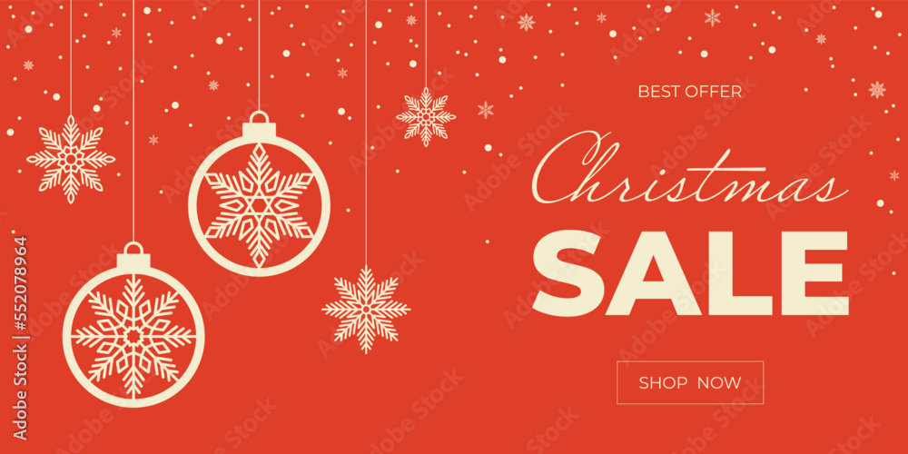 Christmas sale banner with snowflakes and christmas balls.
Christmas sale banner with snowflakes and christmas balls.