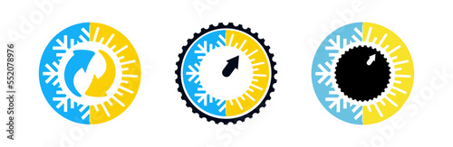 Set of climate symbols with sun and snowflakes. Change climat hot and cold symbol. vector eps10