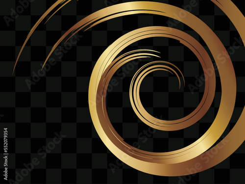 筆書き渦巻と市松模様の背景　横位置　ブラック＆ゴールド