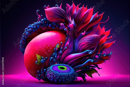 Exotic alien incredible bizarre fruit magenta scarle photo