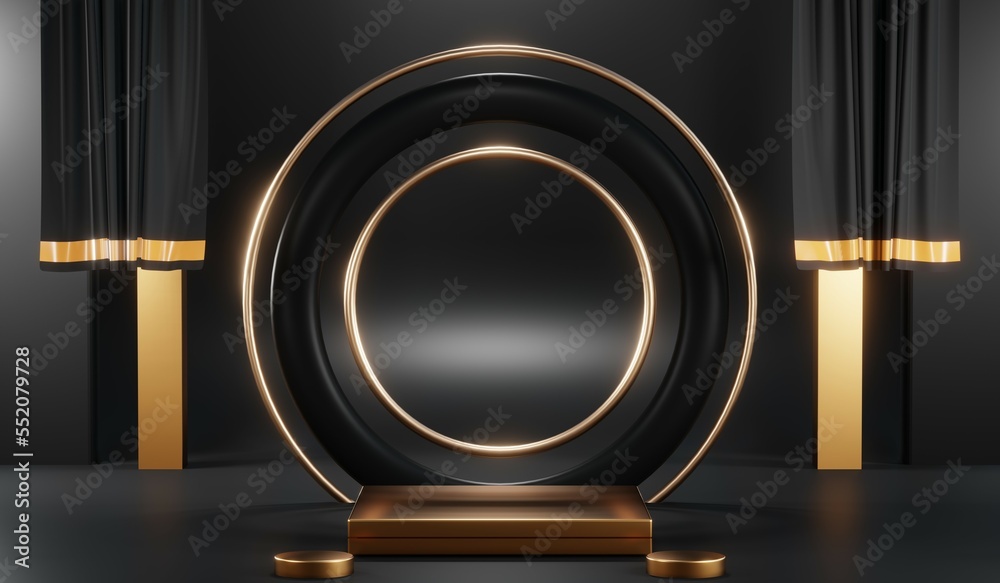 3D rendering of blank product background for cream cosmetics Modern black podium background 3D rendering of blank product background for cream cosmetics Modern black podium background
