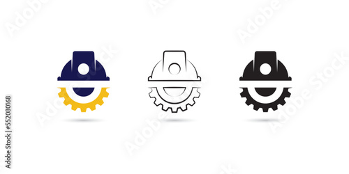 Set of Labor Helmet with Gear logo vector design template