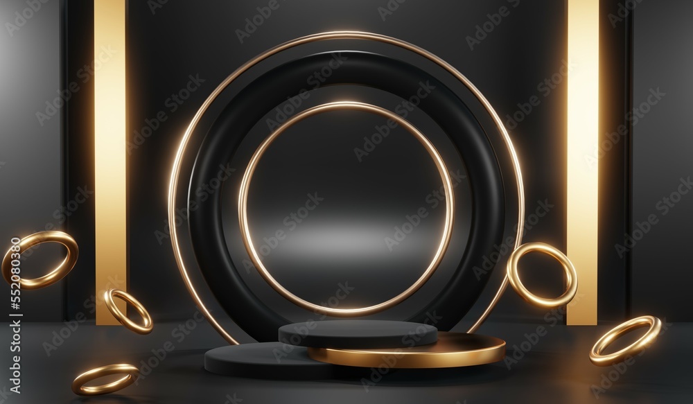 3D rendering of blank product background for cream cosmetics Modern black podium background 3D rendering of blank product background for cream cosmetics Modern black podium background