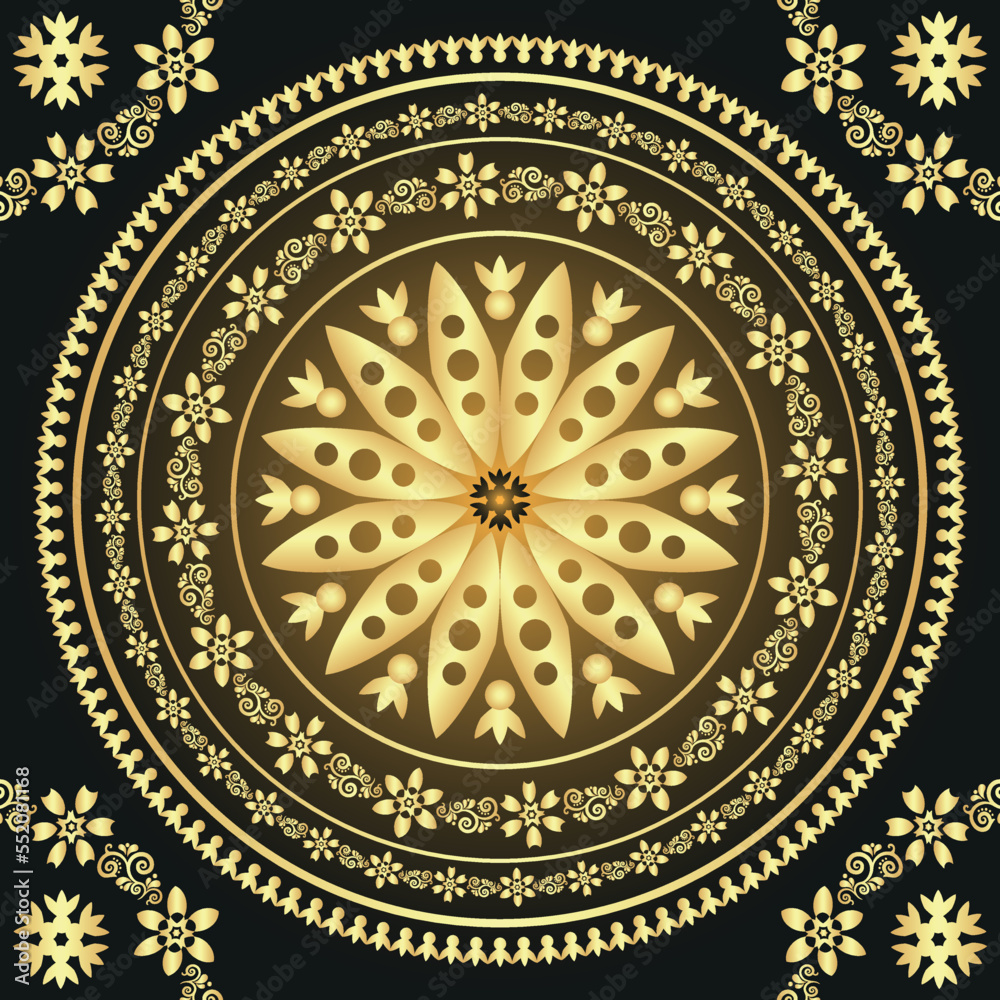 Naklejka premium Vintage gold and dark gradient frame with mandala, seamless pattern, vector