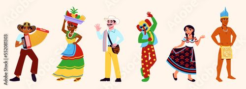 Vector Set Cute Colombian Characters Isolated