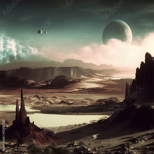 Alien planet landscape fictitious generative AI artwork
