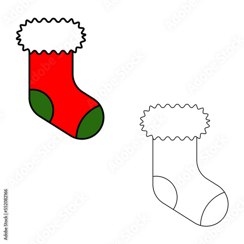 Christmas sock  icon. Xmas stocking.  Traditional outline Christmas stocking vector. New year sock for gift, winter sock for holiday illustration.