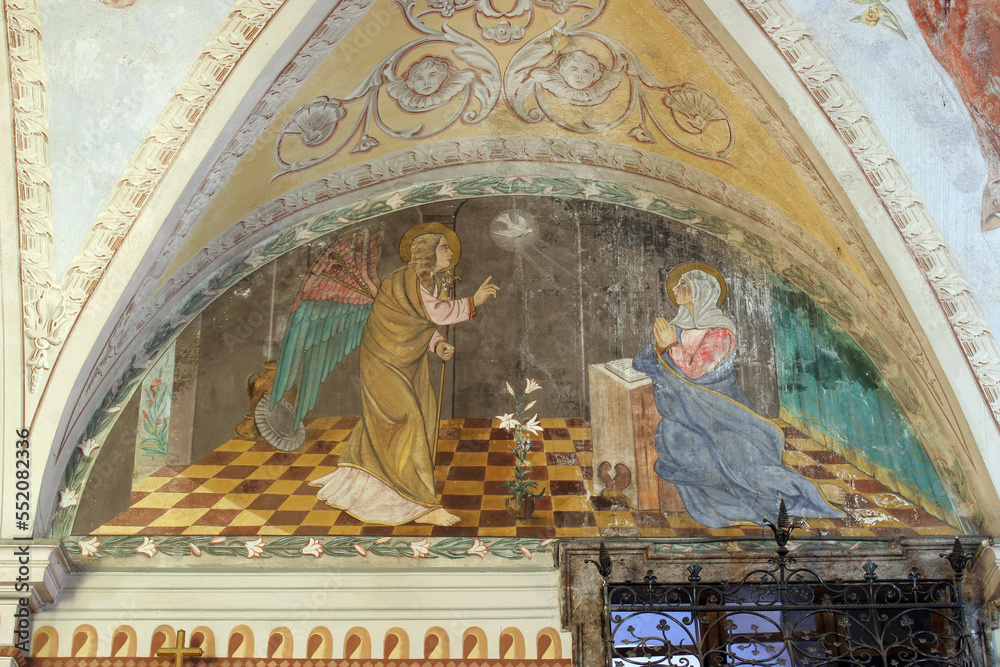 Annunciation of Mary, fresco in the parish church of the Holy Trinity in Karlovac, Croatia