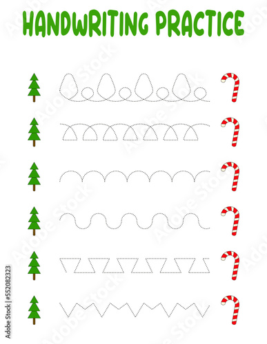 Tracing lines. Handwriting practice for children.Practicing fine motor skills. Educational game for preschool kids. Vector illustration