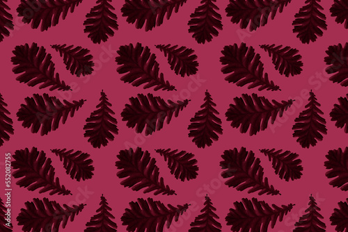 Patern Magenta autumn oak leaves on a white background.