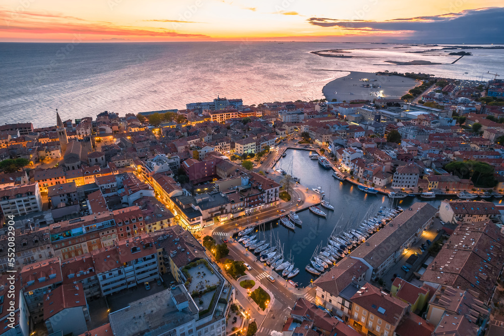 Town of Grado aerial sunset view