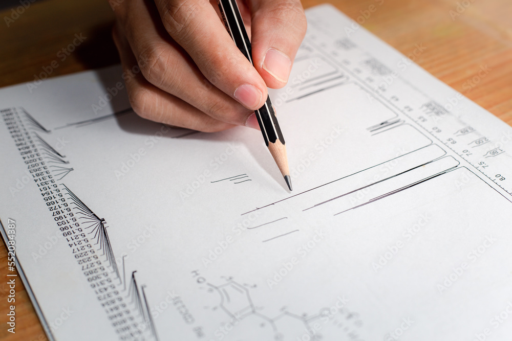 The chemist interprets proton NMR spectrum, the spectrum of sample analysis by nuclear magnetic resonance spectroscopy, NMR spectroscopy. The chemist interprets proton NMR spectrum, the spectrum of sample analysis by nuclear magnetic resonance spectroscopy, NMR spectroscopy.