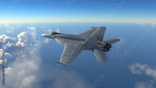 Militar aircraft flying over the clouds