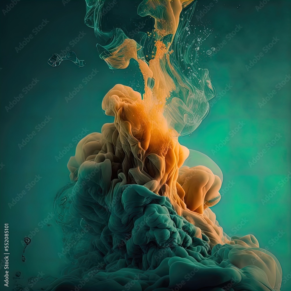 Fototapeta premium Colorful chemical splash underwater. Abstract swirling liquid.