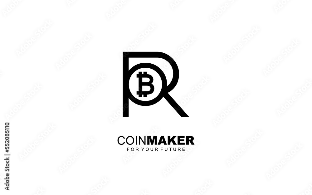 Obraz premium R logo BITCOIN for identity. CRYPTO CURRENCY template vector illustration for your brand.