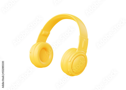 Headphones 3d render icon - yellow music gadget, dj earphone and realistic sound device. Wireless audio accessory