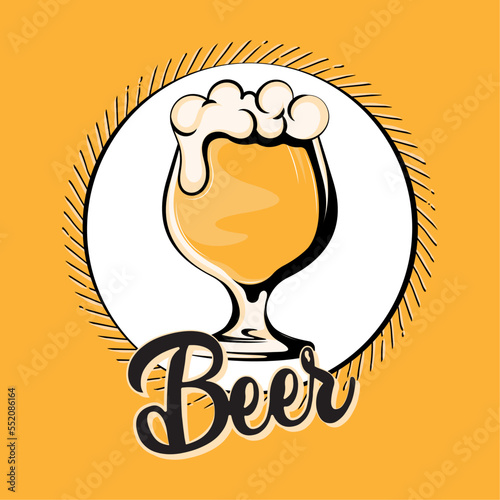 Vintage beer cup with foam poster Vector illustration