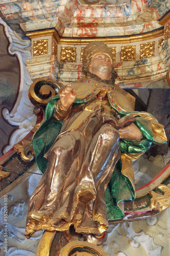 Saint Bernard, statue on the main altar in the parish church of Our Lady of Snow in Kutina, Croatia