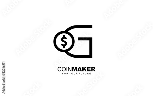 G logo COIN for identity. MONEY template vector illustration for your brand.
