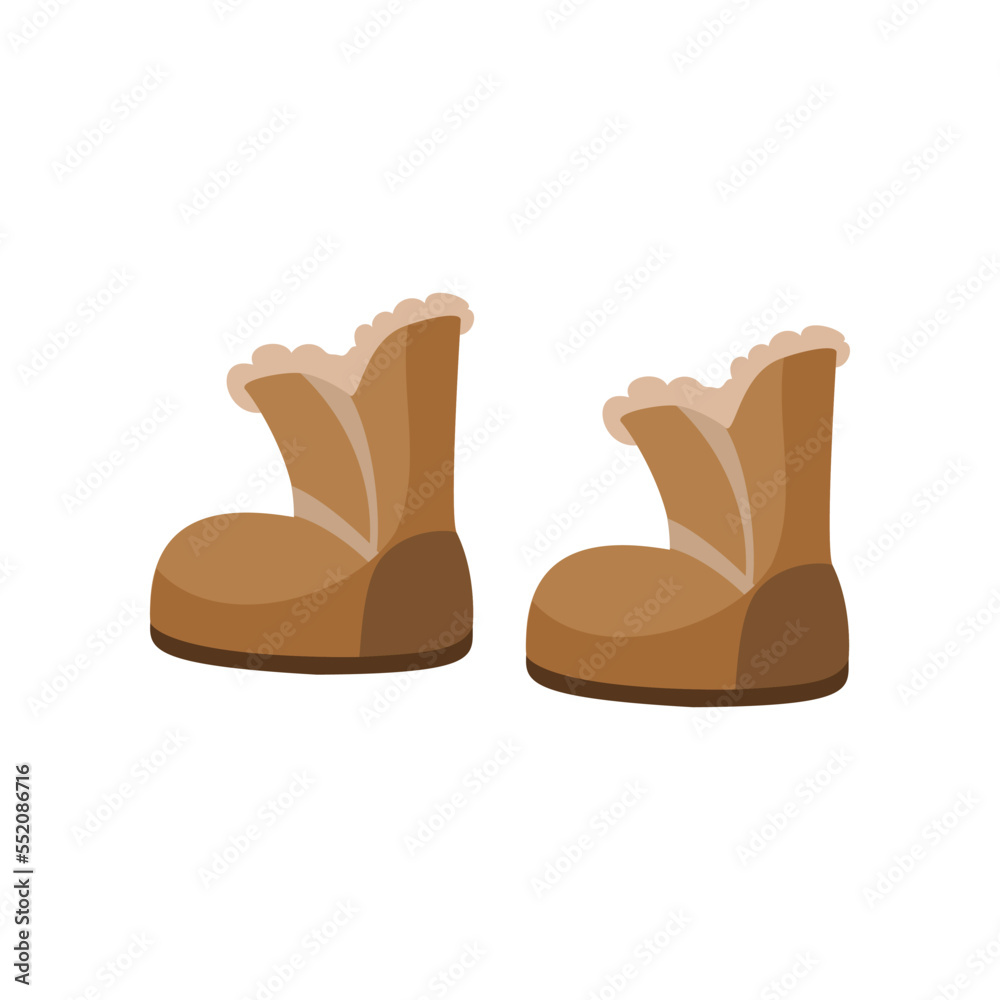 Winter boots for babies and kids cartoon illustration. Hand drawn shoes on white background. Childrens wardrobe, fashion concept