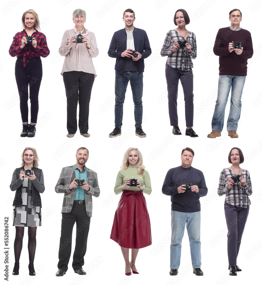Obraz premium collage of professional photographers in full length isolated