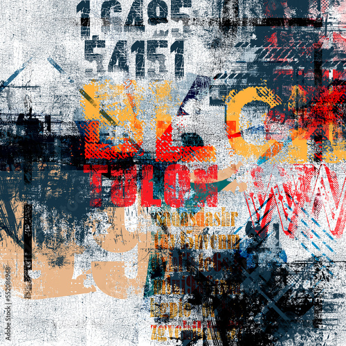 Digital modern abstract composition with grunge textured elements and forms