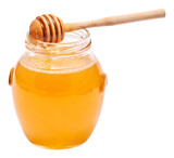 glass jar of fresh honey isolated