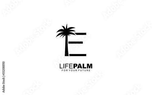 E logo PALM for identity. tree template vector illustration for your brand.
