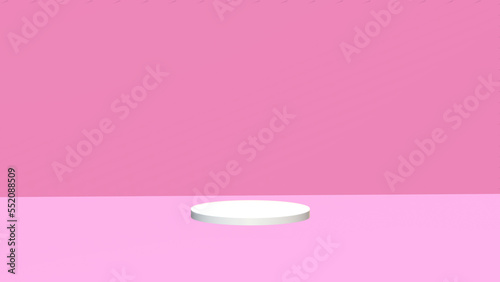 3d render, abstract geometrical background with violet red translucent round glass. Modern minimal showcase mockup. Vacant pedestal, empty podium, stage platform for