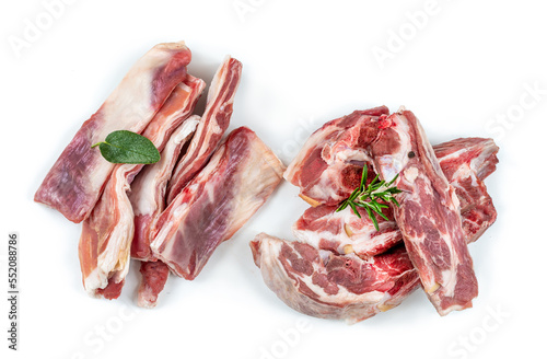 Meat of lamb stew on a trimmed white background.