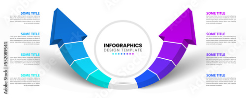 Infographic template. Two 3d arrows with 8 steps and text