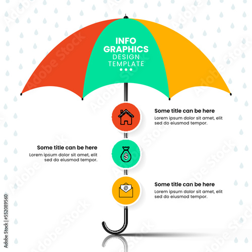 Infographic template. Umbrella with 3 icons. protection concept