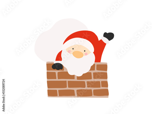 煙突から手をふっているサンタクロース　シンプルイラスト, サンタクロース, クリスマス