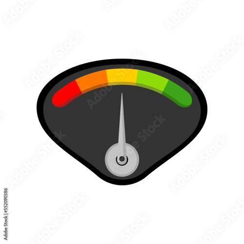 Business credit score black speedometer illustration. Indicator with color blocks from red to green  customers satisfaction with service. Evaluation  gauge rating meter concept
