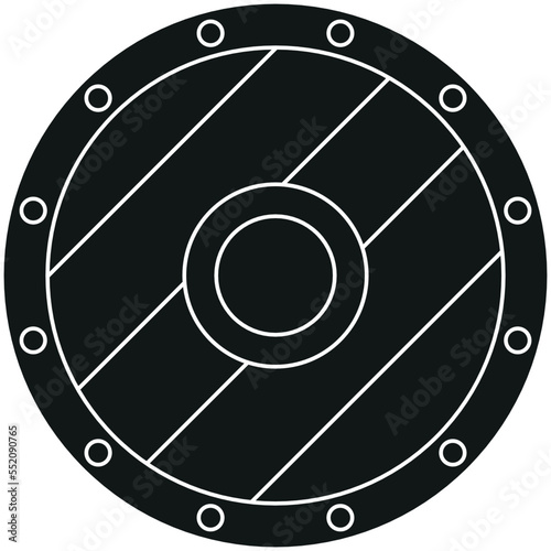 Single black round shield flat vector illustration