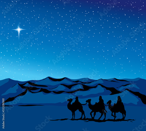 Camel caravan travels. Vector drawing