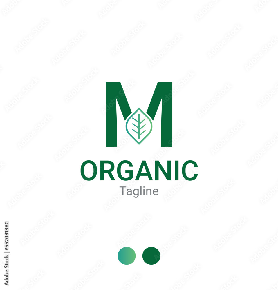 M letter Organic leaf logo design template