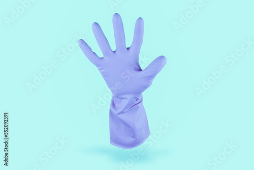 Wallpaper Mural Light blue cleaning glove floating in the air counting 5 on cian background Torontodigital.ca