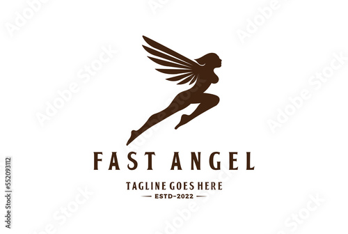 Flying Beauty Sexy Angel Lady Woman Girl Wings Logo Design