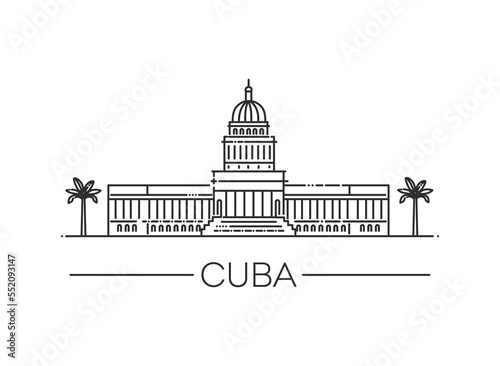 Capitolio building in Central Havana. Cuba architecture line skyline illustration