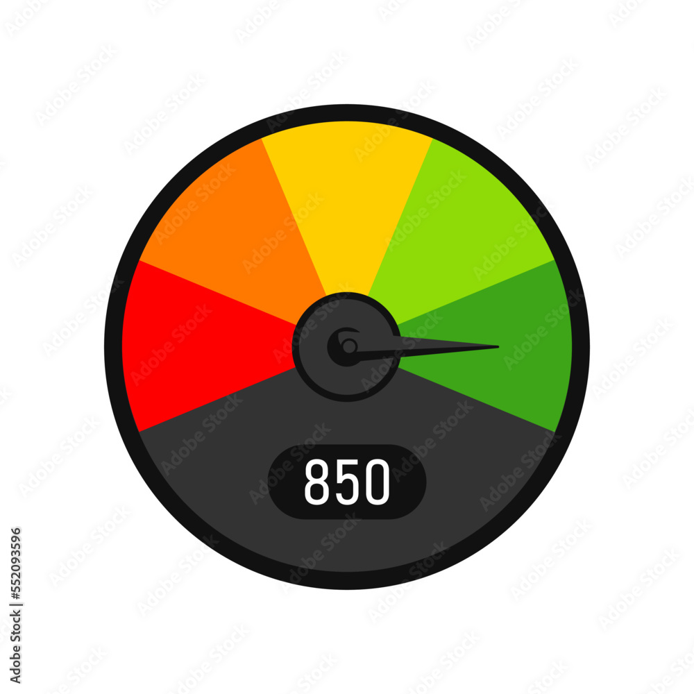 Business round speedometer with great score illustration. Indicator with color circles from red to green, customers satisfaction with service. Evaluation, gauge rating meter concept Business round speedometer with great score illustration. Indicator with color circles from red to green, customers satisfaction with service. Evaluation, gauge rating meter concept