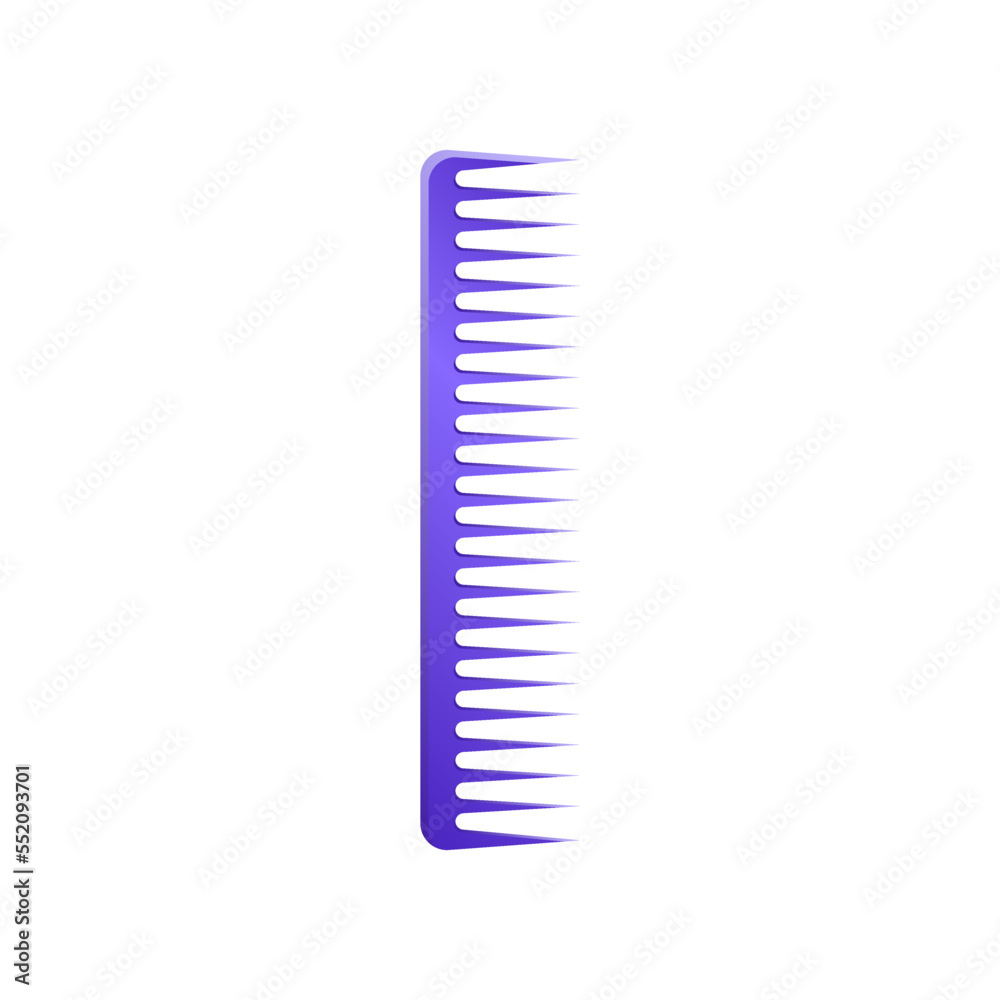 Purple sharp hair comb. Vector illustration comb for hair care. Cartoon grooming equipment of hairdresser isolated on white background. Barbershop, beauty concept Purple sharp hair comb. Vector illustration comb for hair care. Cartoon grooming equipment of hairdresser isolated on white background. Barbershop, beauty concept