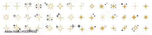 Collection of different gold sparkles icons.	