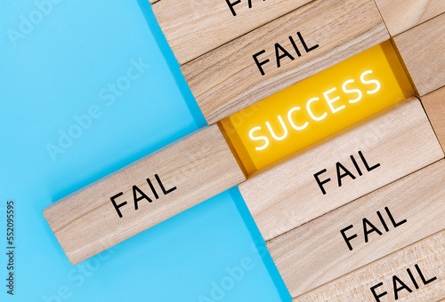 Success and failure alternative options. Reaching to success after many failures or learning from mistakes concept.