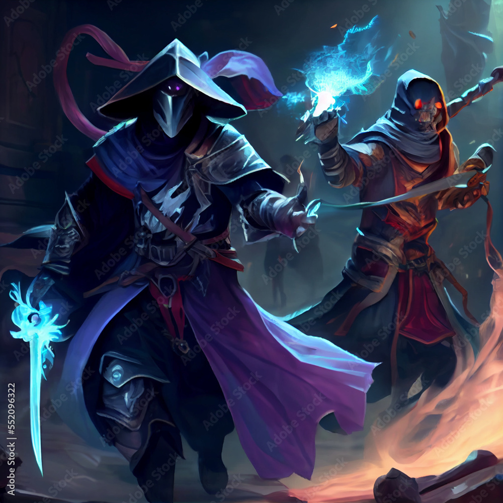 Fototapeta premium Ninjas and Wizards battling