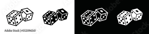 Dices icon vector. Pair of dice for gambling in the casino icon. Dices in flat and outline style with two variation on black and white background, symbol illustration