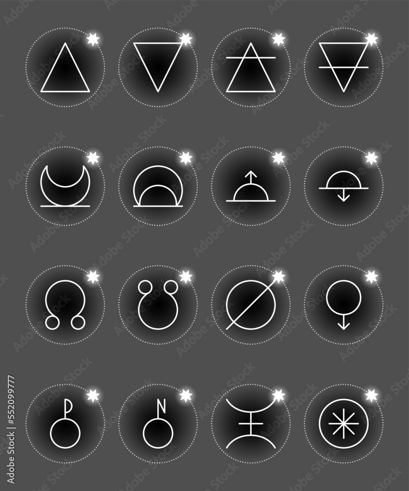 ASTROLOGY ELEMENTS zodiac horoscope thin line label linear design